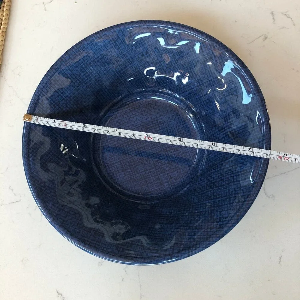Set of 4 Dark Blue Textile-Look High Gloss Heavy‎ Melamine Cereal Bowls